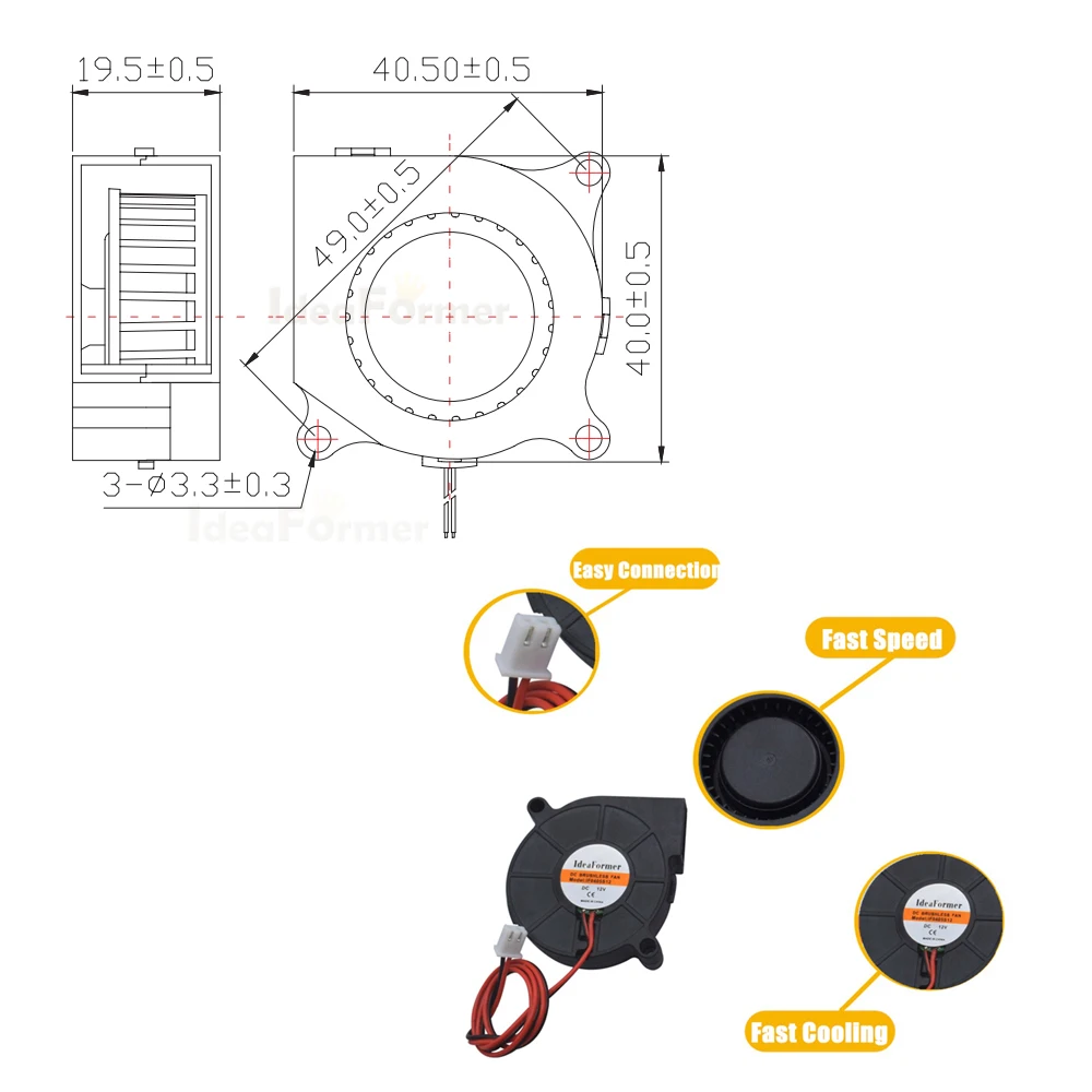 4020 Cooling Fan Blower Fan 12V/24V Turbo Radiator 40x40x20mm Plastic Cooler Brushless 3D Printer Parts Accessories