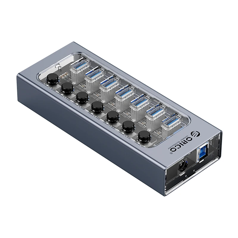 Multi-Port USB Hub with Independent On/Off Switches for Each Port, Convenient Power Control for Desktop Use