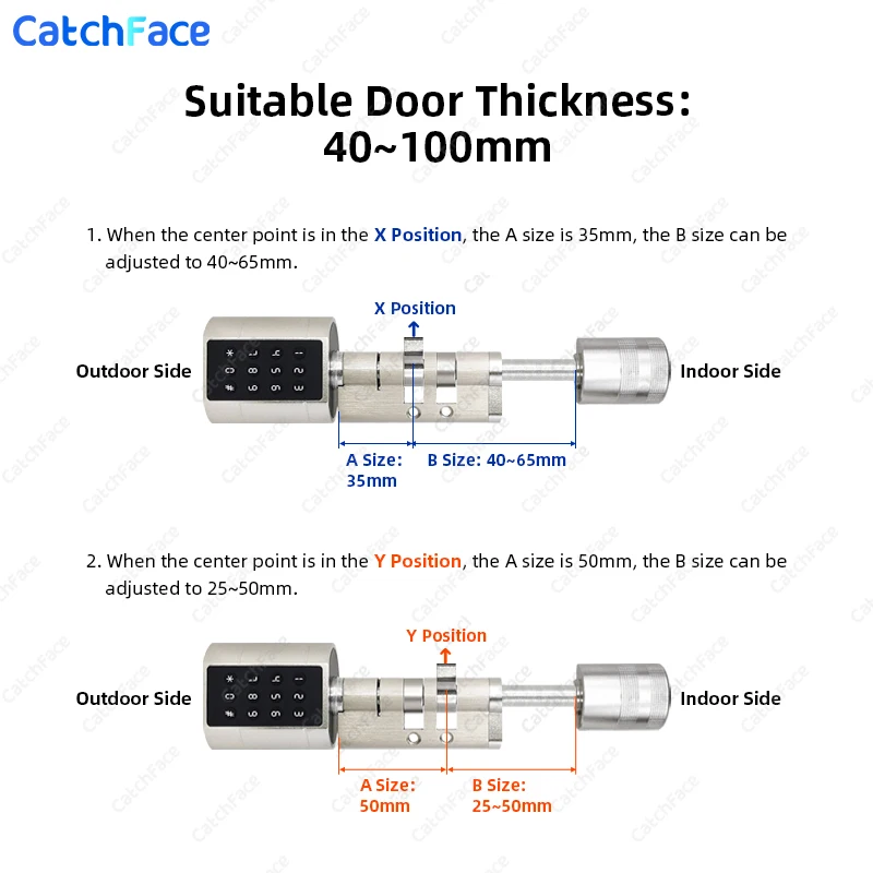 Catchfcae New Adjustable Replacement Tuya APP Fingerprint Cylinder Electronic Smart  Door Lock Digital Keypad Code Keyless