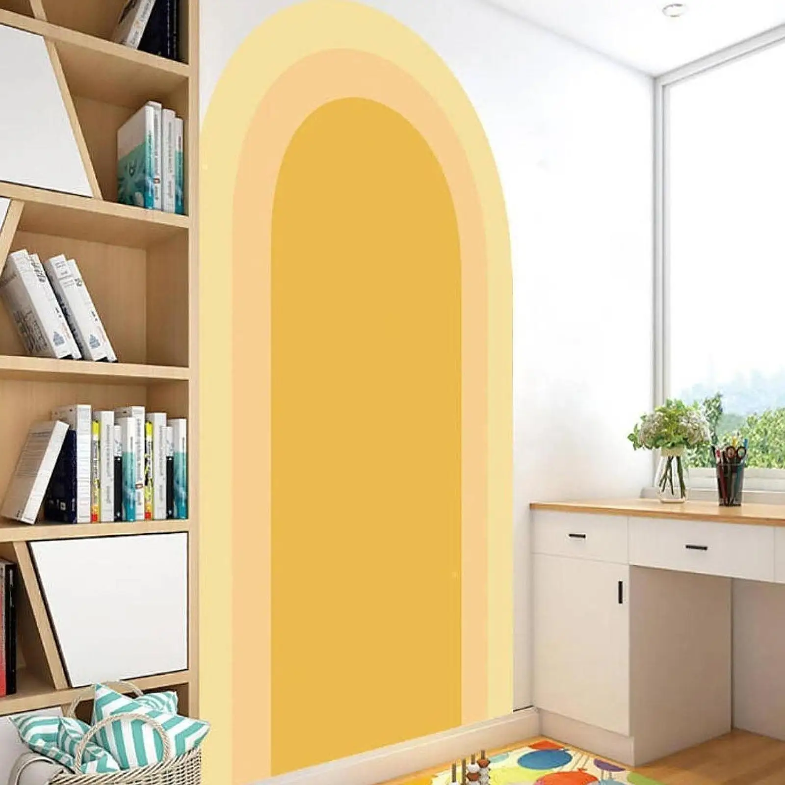 Arch Wall Decal PVC Wallpaper Nursery Background Headboard Boho Arch Wall Sticker Mural for Office Home Holiday Playroom