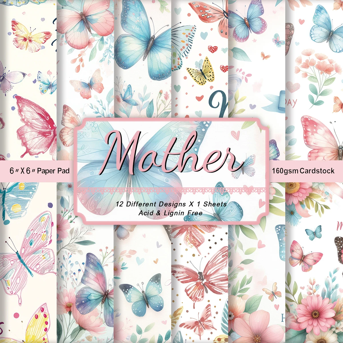 12sheets Mother's Day Scrapbooking Pads Paper Origami Butterfly Art Background Gift Decorative Paper Card Making Diy Paper Craft