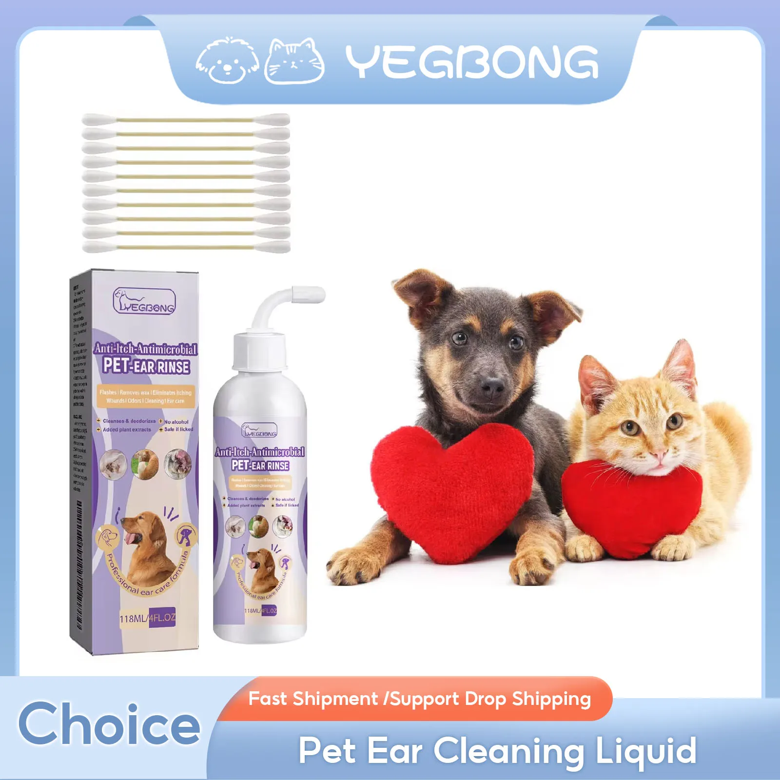 

Pet Ear Cleaner Odor Dirt Removal Clean Earwax Relieve Itching Control Yeast Mites Hair Removing Non-irritating Cat Dog Ear Drop