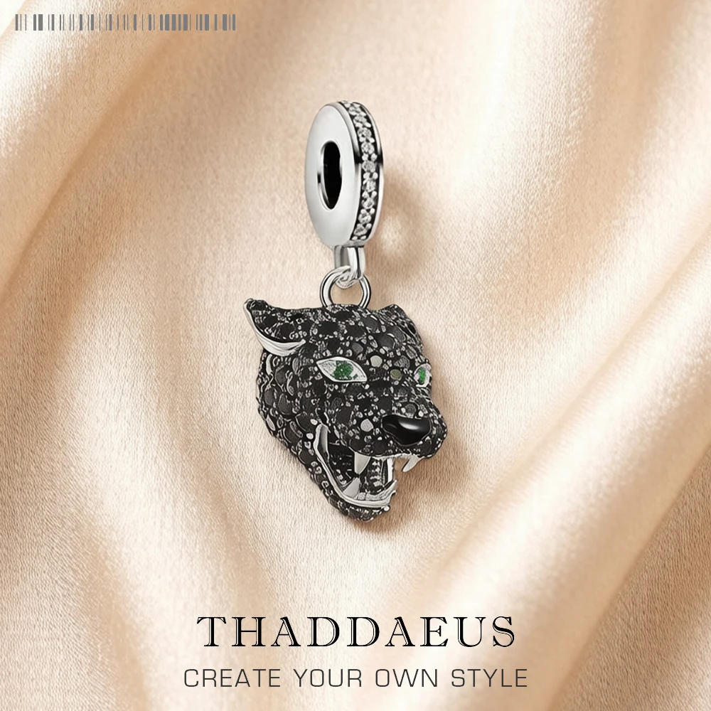 Neuer schwarzer Katzen-Anhänger, Glücksbringer, mystisches Raubtier, Geschenk für Damen und Herren, Sommer, 925er Sterlingsilber, Punk-Schmuck