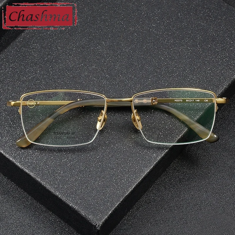 

Chashma Prescription Glasses Men Pure Titanium Ox Horn Temple Top Quality Gentlemen for Recipe Eyewear Optical Spectacles Frames