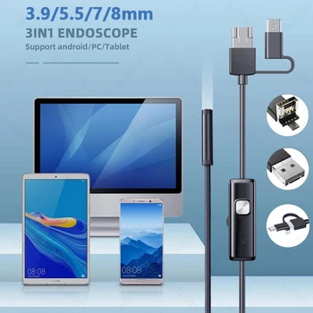 3.9/5.5/7.0/8mm 1080P 3in1 Single Dual Lens Endoscopic Inspection Tool Camera Pipe Endoscope for Android Mobile Smartphone Car