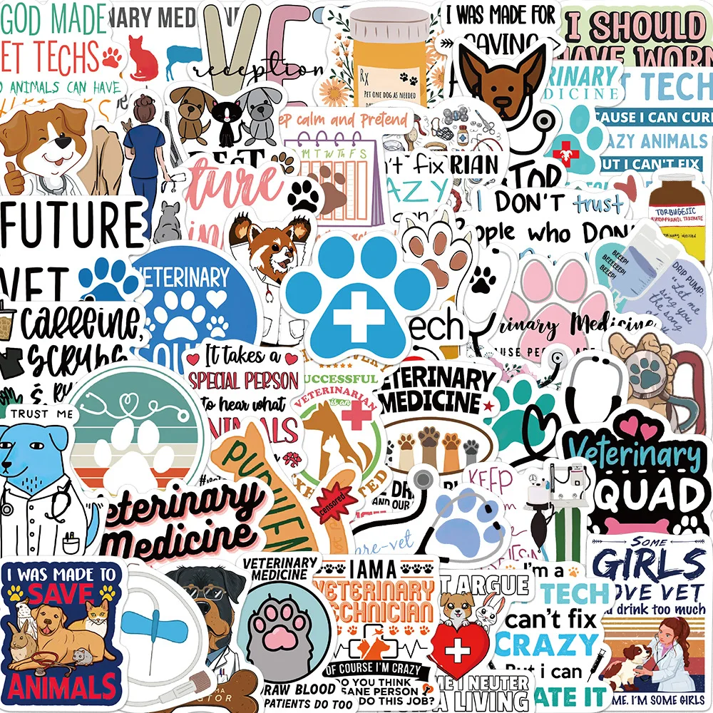 10/30/50PCS Pet Hospital Veterinary Sticker Phrase Graffiti Decals  DIY Laptop Notebook Phone Wall Suitcase Car Cartoon Sticker