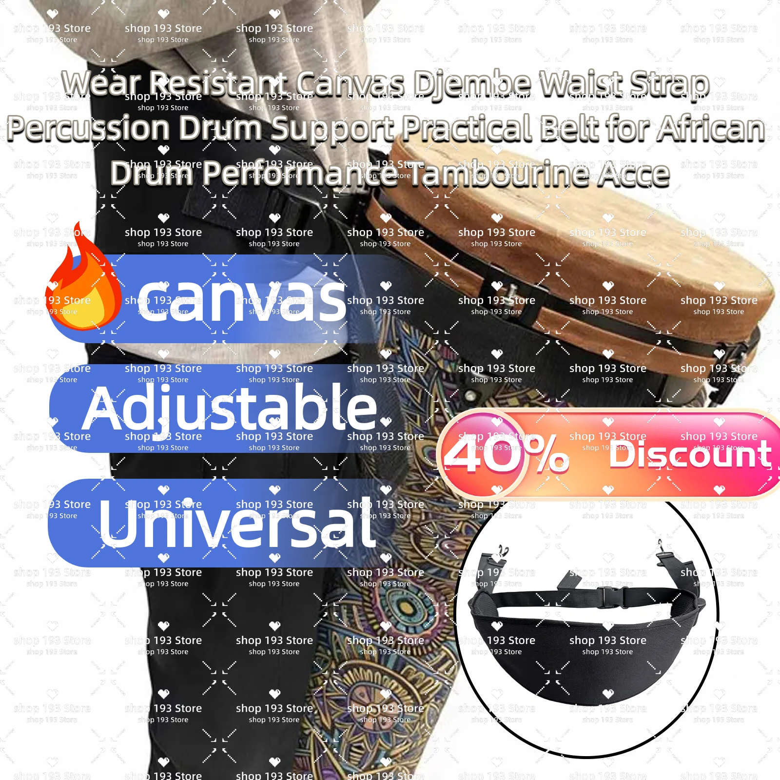 Cinto de Suporte para Djembe em Lona Resistente ao Desgaste, Prático para Performance de Tambor Africano e Acessórios de Tamborim