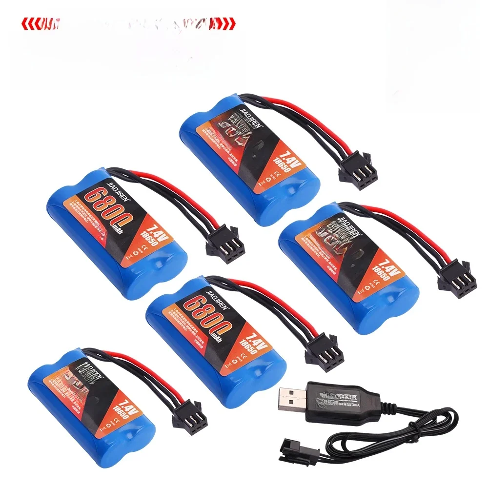 SM-3P Plug Upgrade 7.4V 6800mAh Li-ion Batterij Met USB Lader Voor MN82 MN128 MN78 LC79 Afstandsbediening Auto batterij 2S 18650 25C - afbeelding 2