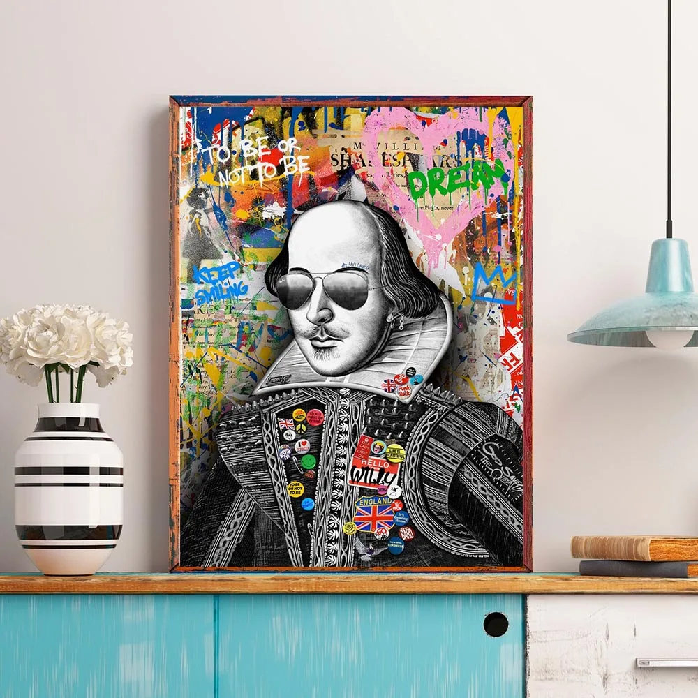 Pop Wall Art Portrait of Shakespeare Canvas Painting Office Decor Famous Man Graffiti Wall Decor Home Room Decor Unframed