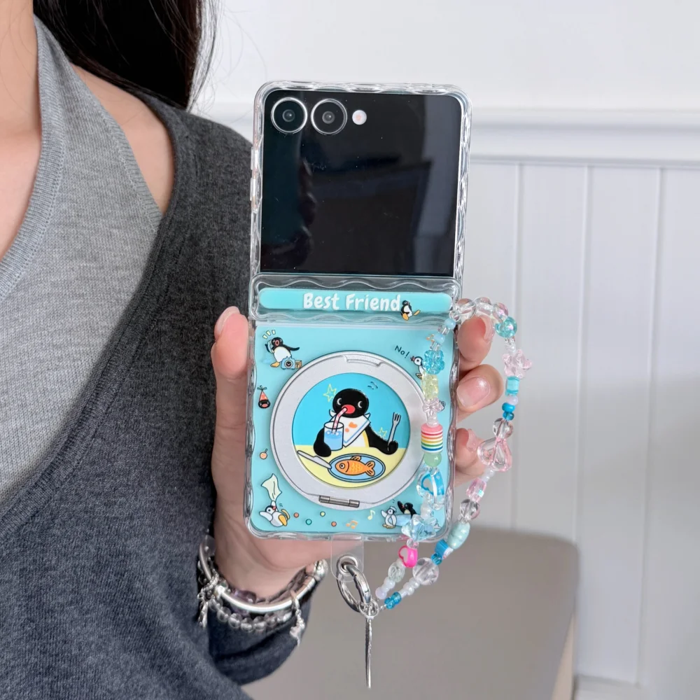 Cute Cartoon Penguin Phone Case for Samsung Galaxy Z Flip8 Z Flip7 Z Flip6 with MagSafe Stand Fashion Anti-fall Protective Cases