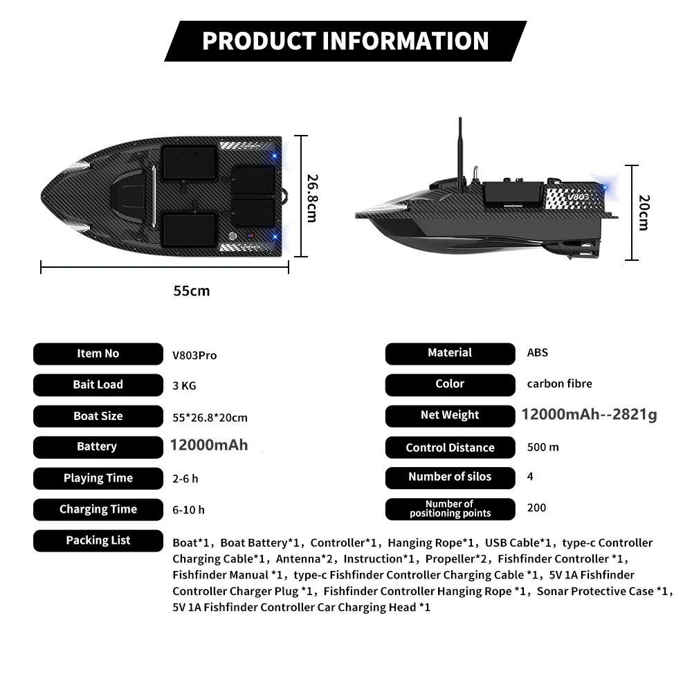 Flytec V803 Pro Eingebautes Sonar-Fischfinder-GPS-Köderboot 24000 mAh RC-Angelköderboot mit zwei Akkus 4 Angelpunkte 3 kg maximale Belastung – Detail 20