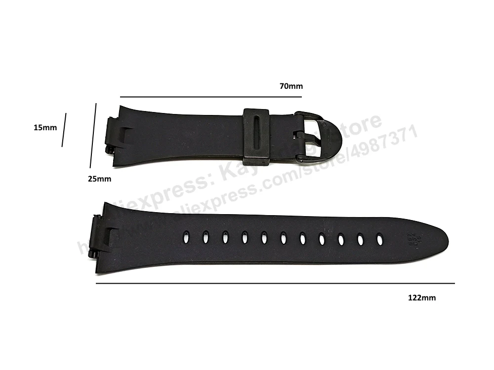 15mm Black Rubber Watch Band / Strap compatible Casio AQ-E10 , AQ-E10G , F-E10 , F-E10G