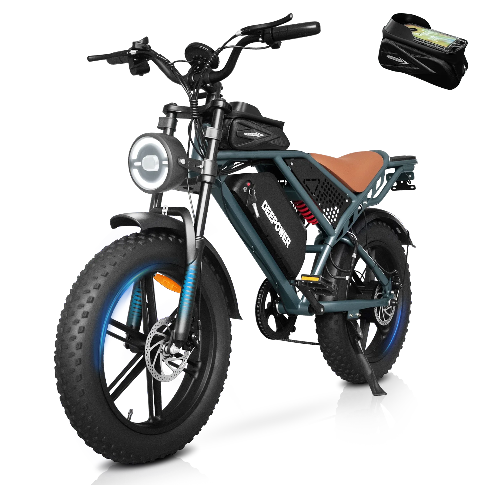 EU Stock DEEPOWER QS7 Elektrische Fiets 1500W 48V 60AH Lithium Batterij Elektrische Fiets 20*4.0 Vetband Sneeuw E-bike, dubbele schokdemping
