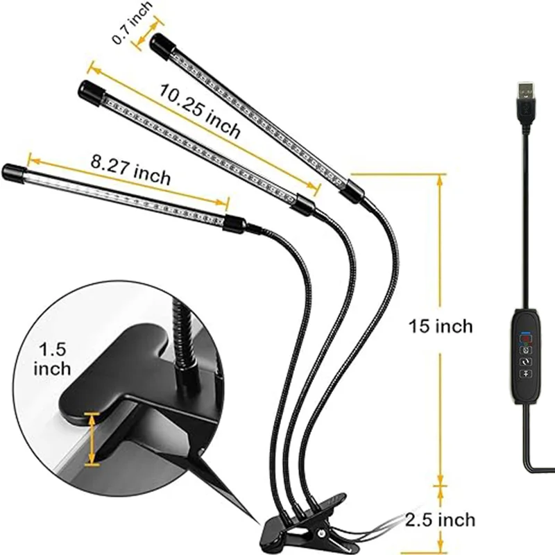 USB LED Plant Grow Light Indoor Garden 10 Dimmable Levels Grow Light Full Spectrum Timer Setting Hydroponic Greenhouse 3H/9H/12H