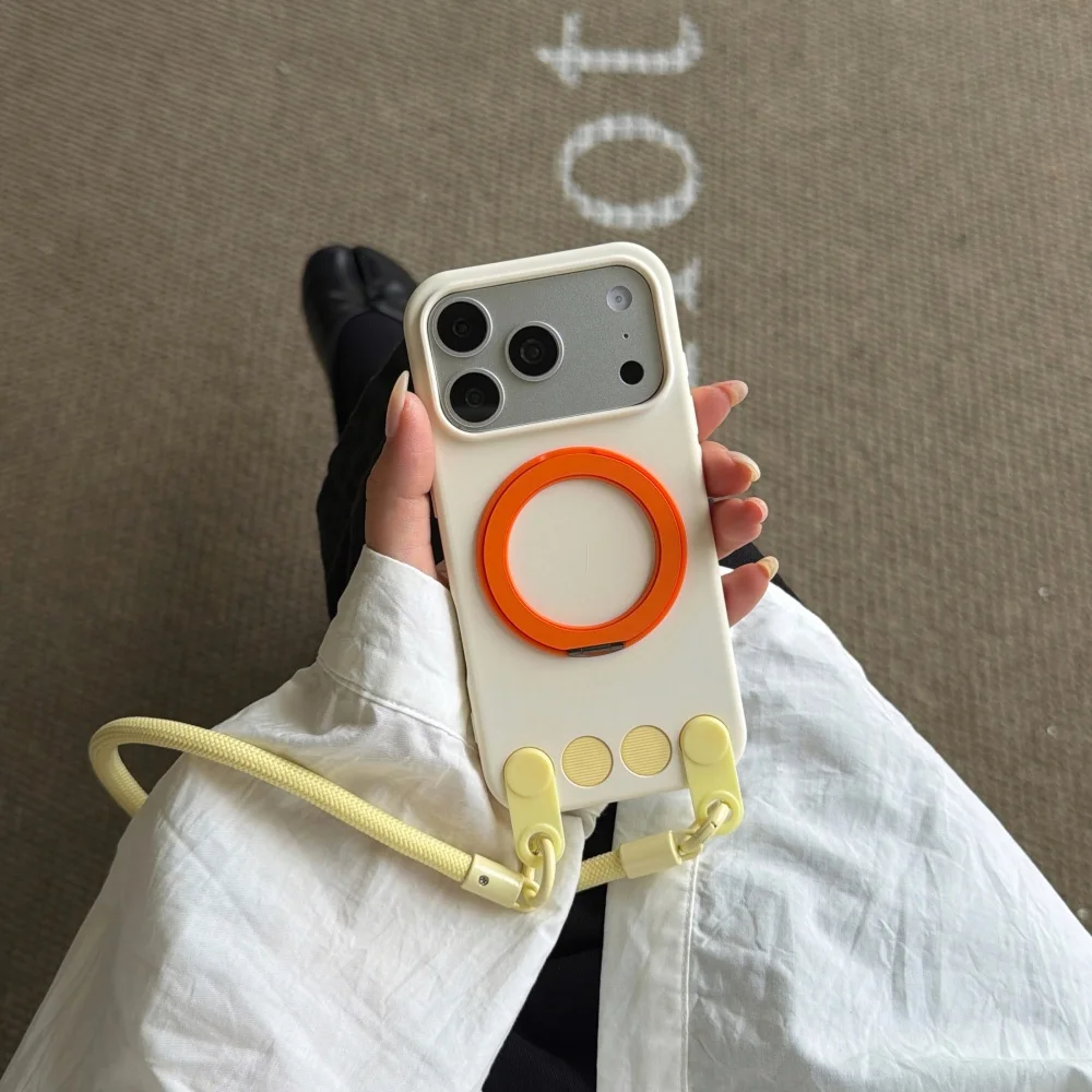 Hot Korean Ins Macaron Solid Color Phone Case For iPhone 17 Pro 15 16 17 Pro Max 15 Pro With Magnetic Stand And Detachable Charm