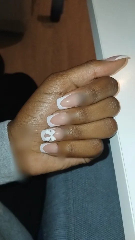 White French Short Press on Nails 3D Bowknot Designs Nude Color Fake Nails Artificial False Nails Tips for Woman DIY Manicure photo review