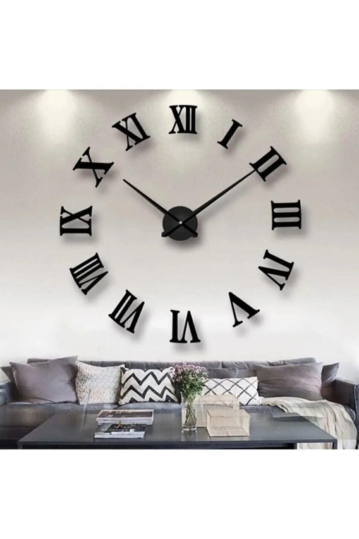 

3d Black Wooden Roman Numeral Decorative Large Wall Clock Modern Round Wood Easy to install Diameter between 50 and 80 cm