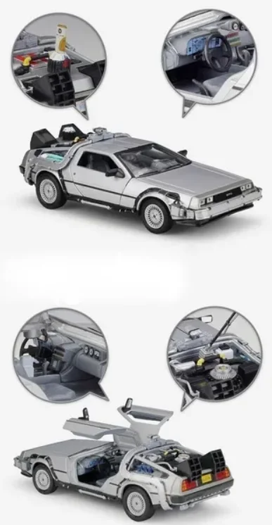 Back to the Future Delorean Time Machine Toy Car 1/24 Scale Diecast Metal Marty McFly, Emmett Brown Car Toys Episode 1 Series