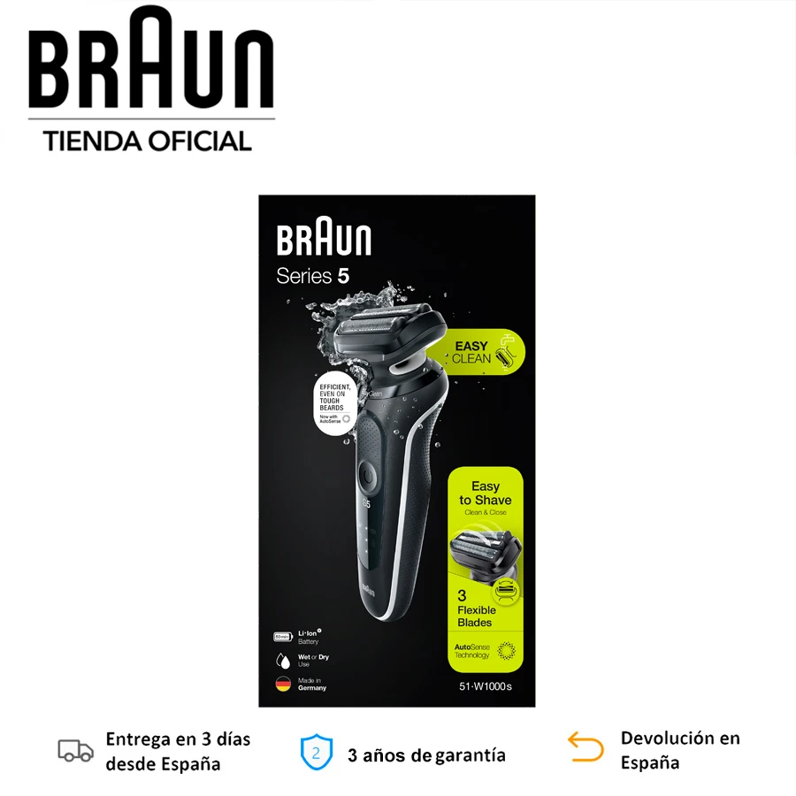 Braun Series 5 51-W1000s electric shaver for men wireless shaving machine for men up to 50 min EasyClean system fast charging AutoSense technology electric shaving machines for men