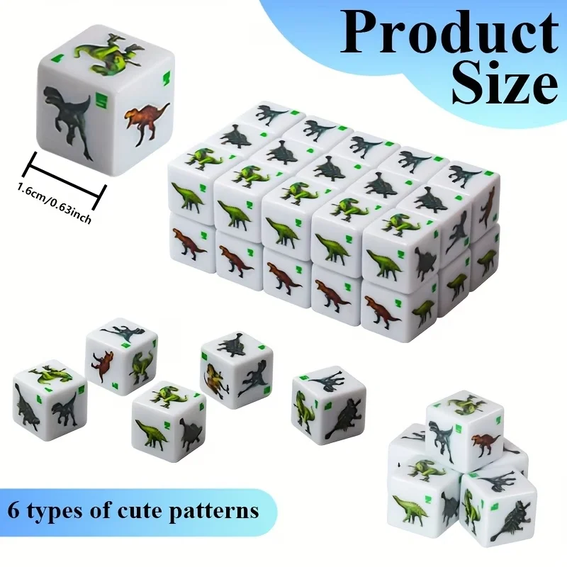 12Pcs Dinosaur D6 Dice Set, Suitable for Tabletop Games, Board Games RPG、DND、Party Discounts, 6-Sided Dice