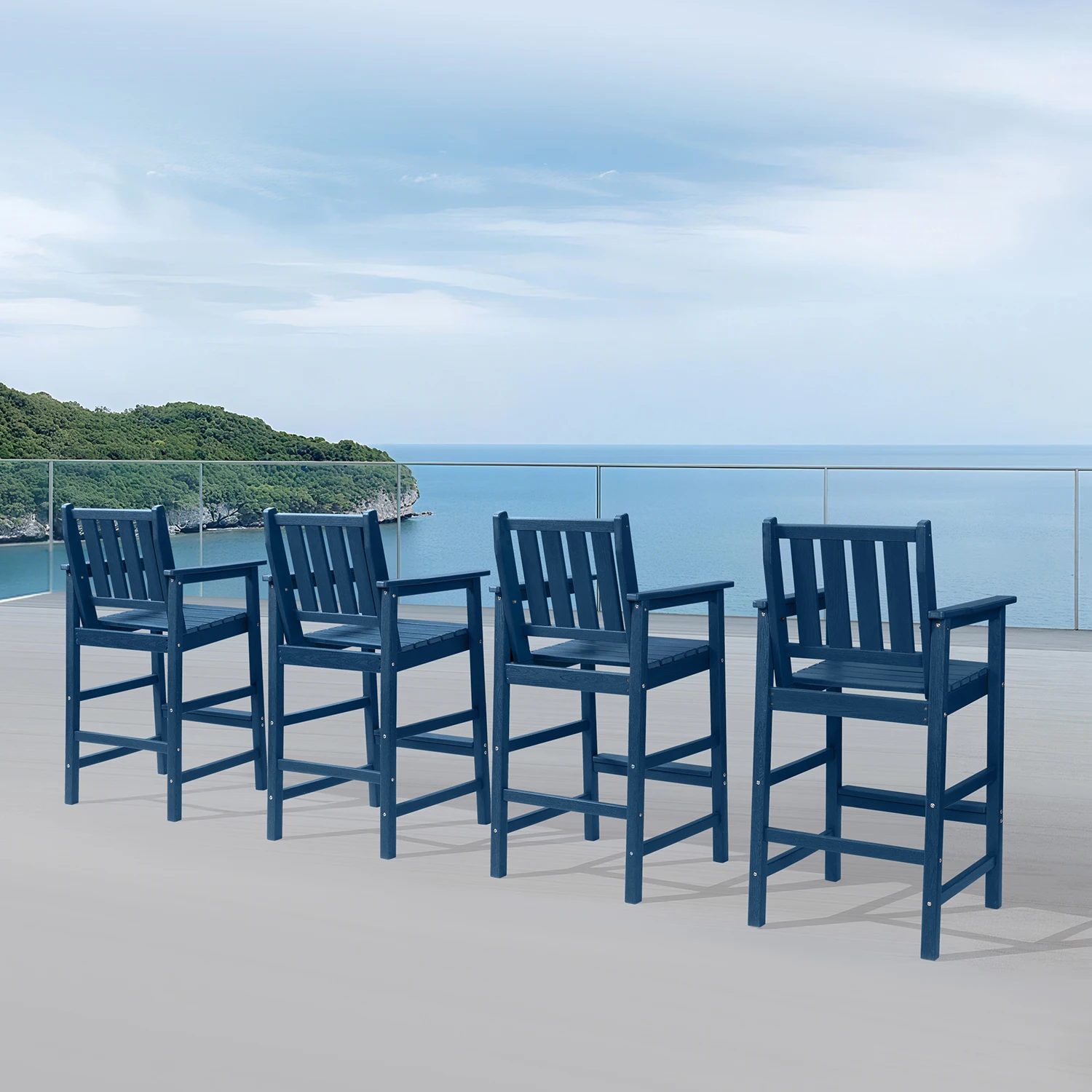 

Комплект из 4 высоких стульев Adirondack SeeHill Navy, барные стулья из HDPE с подставкой для ног, стулья для патио и сада