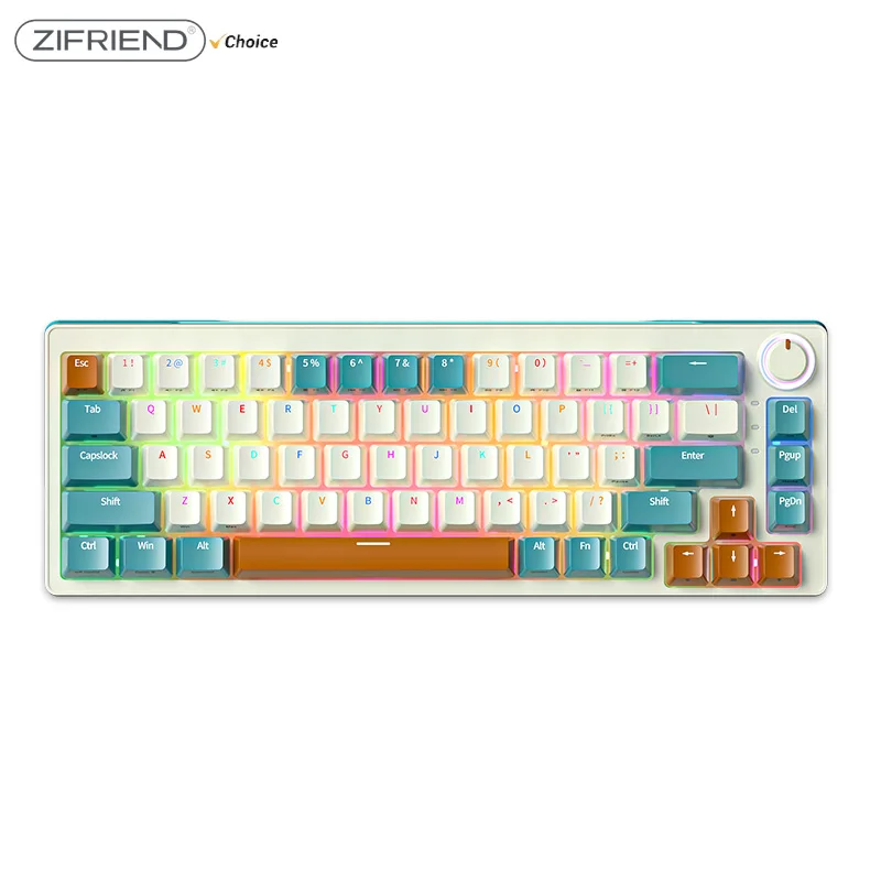 ZIFRIEND ZA68 Mini Gaming Mechanical Keyboard Wired Computer Keyboard RGB Backlit Knob light control Hot swappable TYPE-C