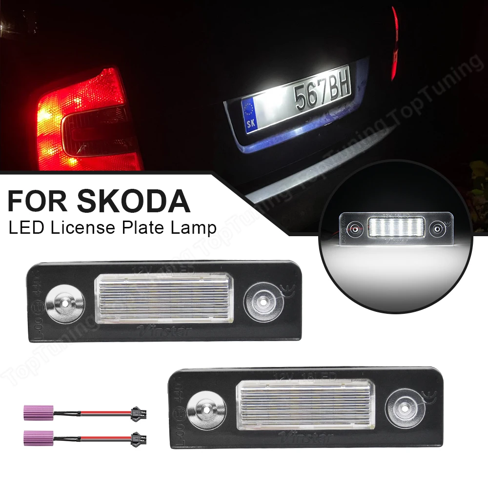 2 SZTUK Oświetlenie tablicy rejestracyjnej LED dla Skoda Octavia MK2 przed liftingiem 2003-2007 Roomster Bezbłędne oświetlenie tablicy rejestracyjnej