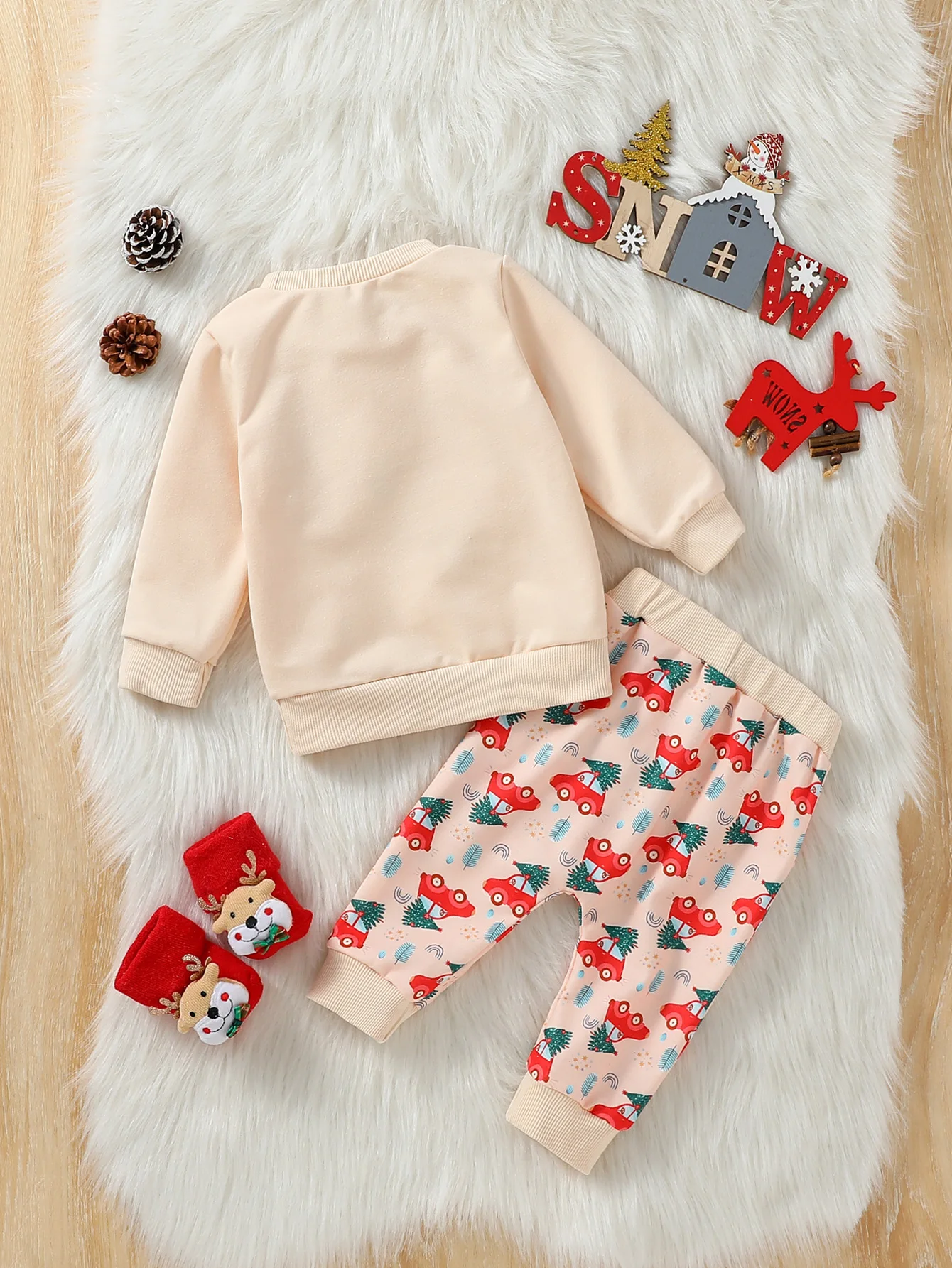 2024 Baby boy Long Sleeve Leisure and simplicity christmas element printing autumn Pantsuit