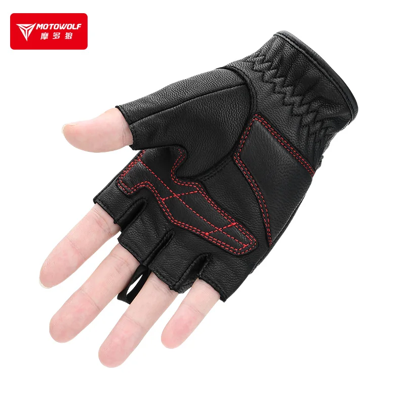 Leather Motorcycle Gloves for Summer Men Gloves Motocross Half Finger Fingerless Carbon Fiber Guantes Moto Luva Guanti Enduro