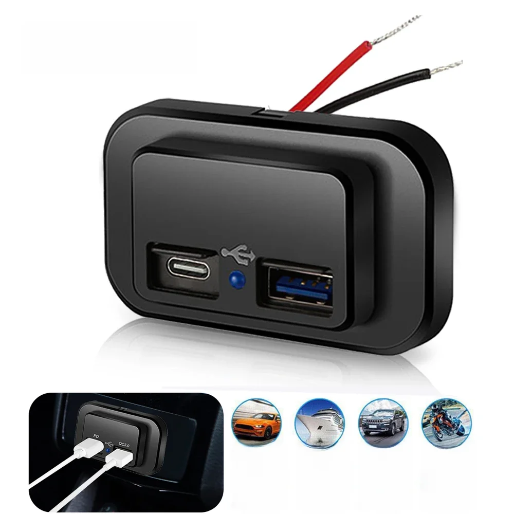 Carregador de carro Soquete de Carga Rápida, Dual USB Power Adapter, Outlet LED Light, Fit para