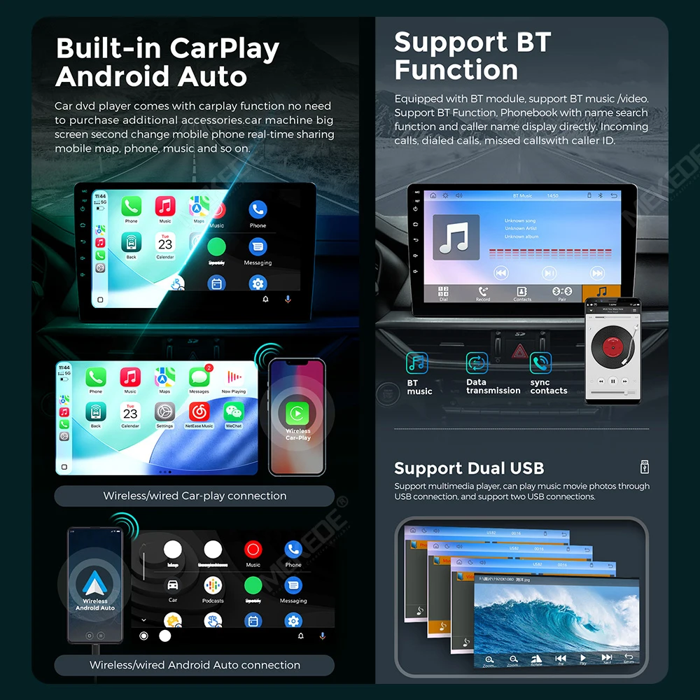 MEKEDE Wireless Carplay Android Auto Linux Screen For Kia Morning Picanto 2007 - 2011 Car Radio Multimedia Player RDS Stereo SWC