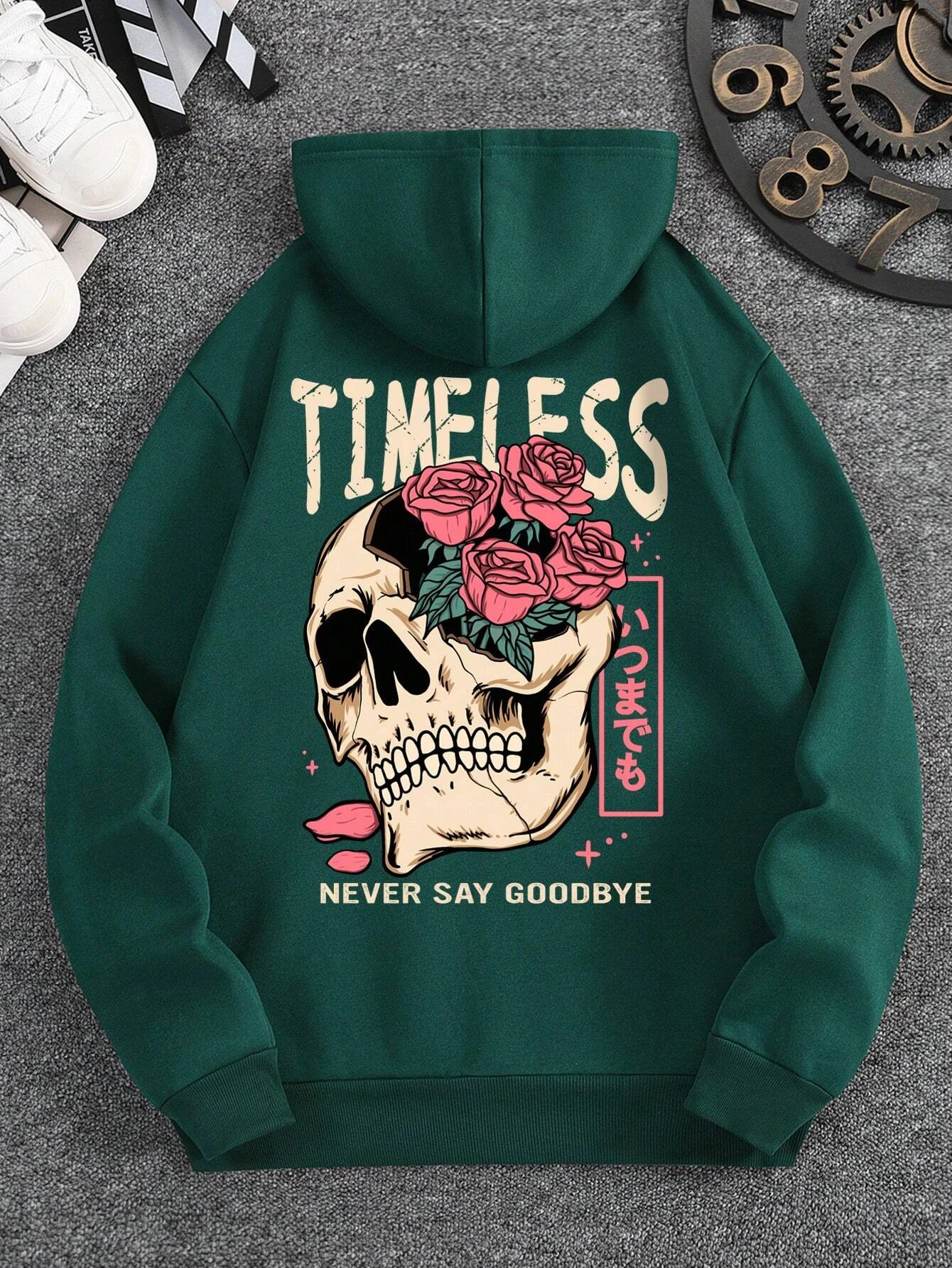 

Skull Art Flower Arrangement Printing Men Hoodie Casual Fashion Long Sleeved Kangaroo Pocket Oversized Sportswear Couples Dress