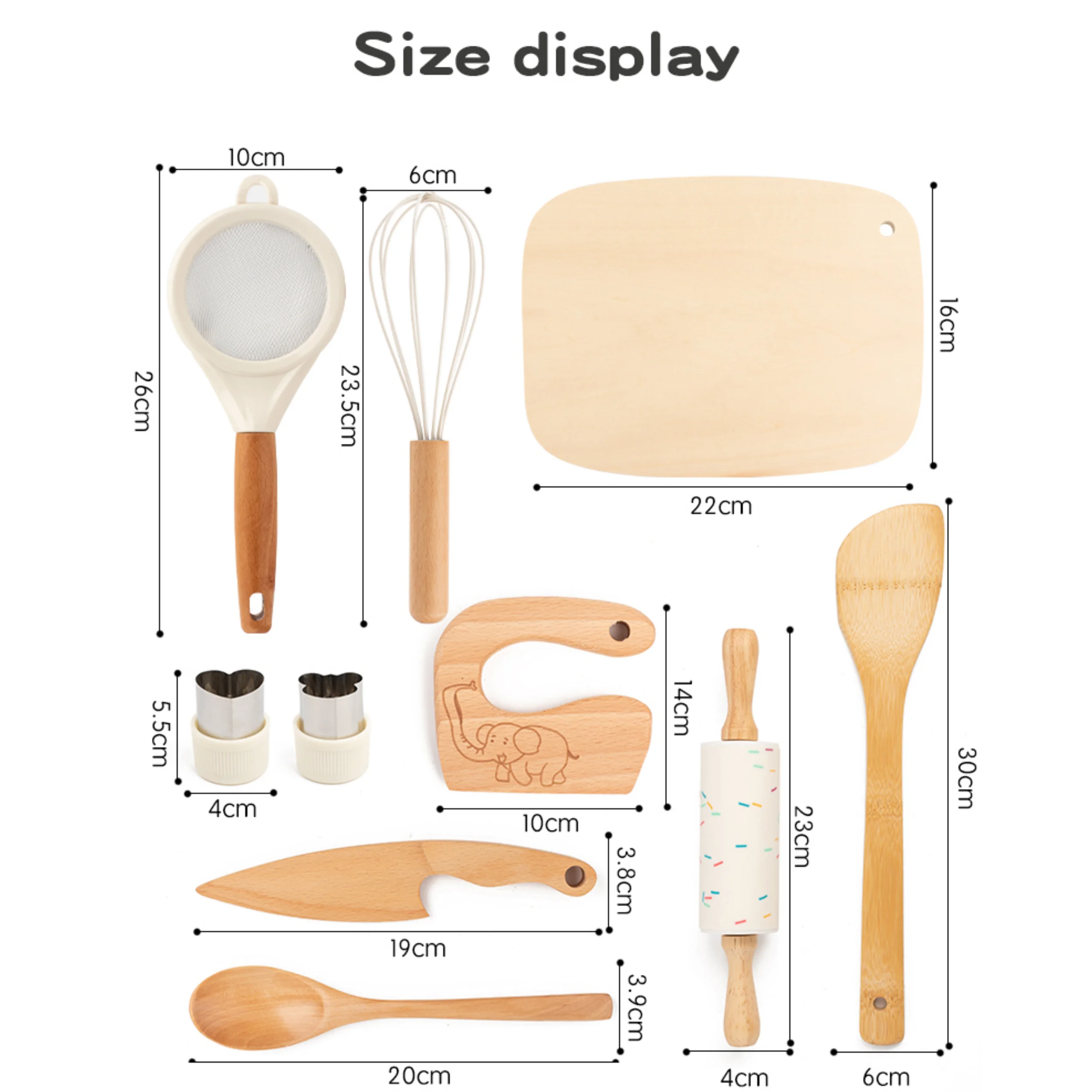 Drewniany Bezpieczny Nóż dla Dzieci i Zestaw do Pieczenia dla Prawdziwego Gotowania, Zabawka Kuchenna dla Dzieci Narzędzia Edukacyjne Montessori Prezenty dla Chłopców i Dziewcząt