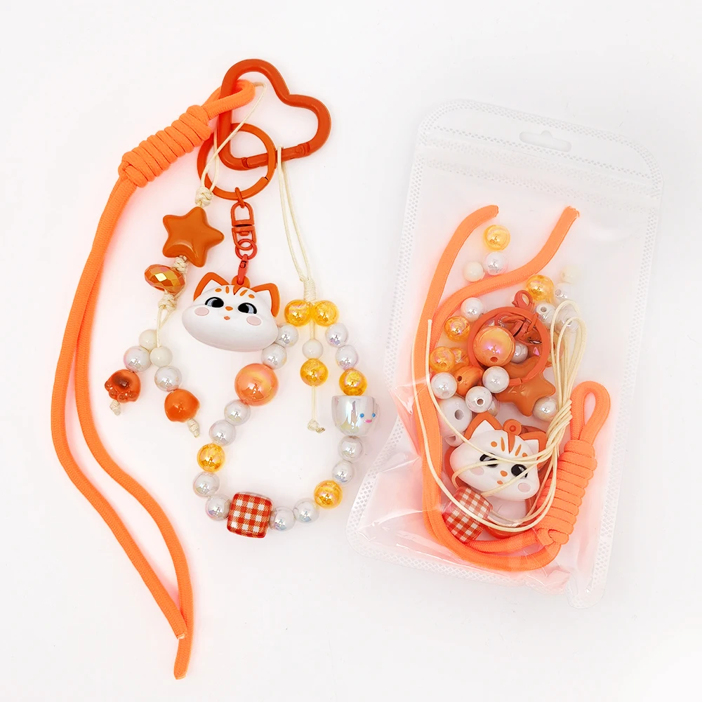 Porte-clés à breloques pour sac mignon, bricolage, chaîne suspendue pour téléphone portable, sangle de perles, Kit d'accessoires cadeaux