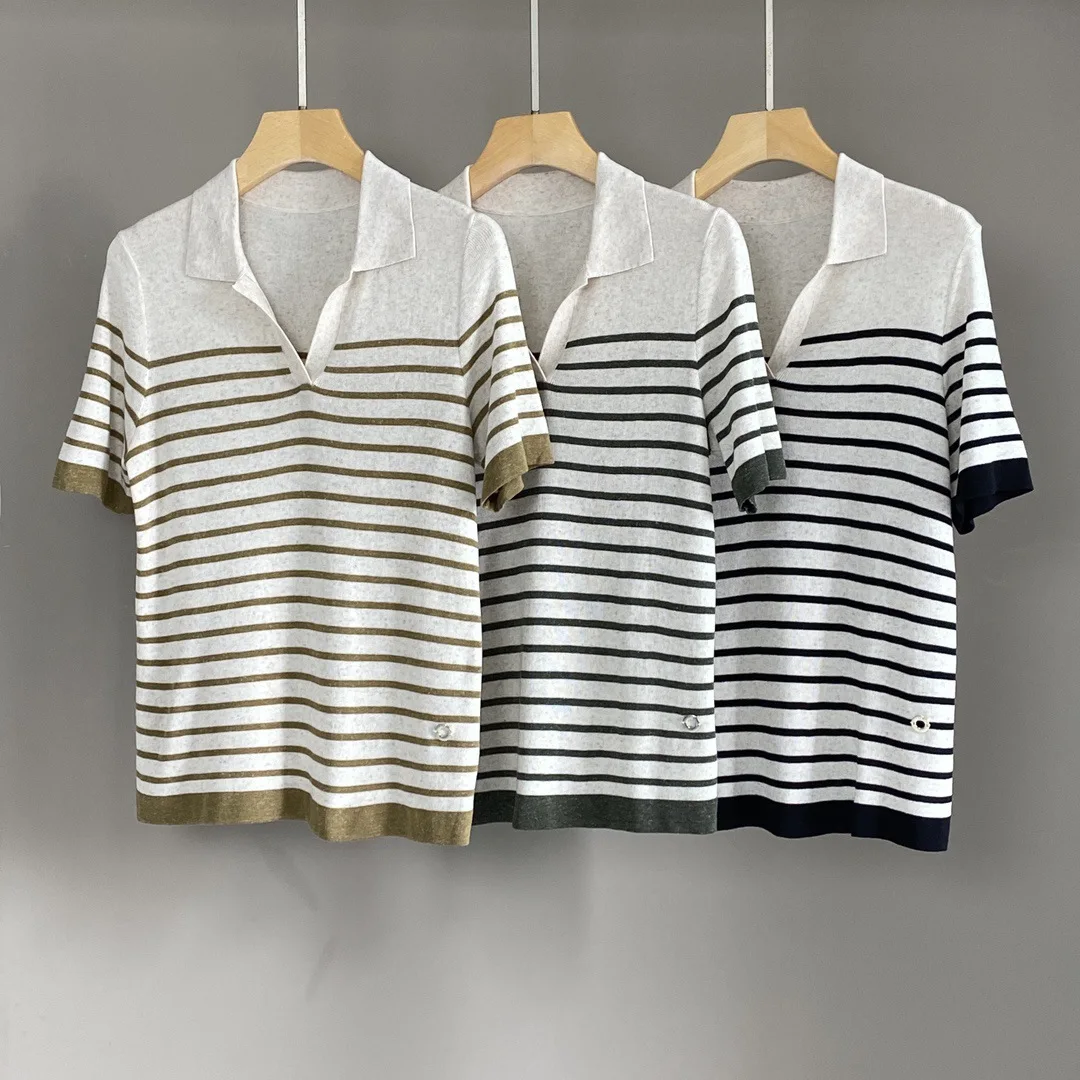 

25 Women's Spring Summer New L*P Striped Linen Sweater Short Sleeve T-shirt