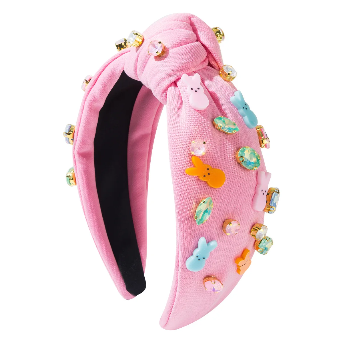 Summer Hair Accessories Women Easter Knotted Headbands Bunny Rhinestone Wide Hair Hoop Cross Knot Non Slip Turban Hoops