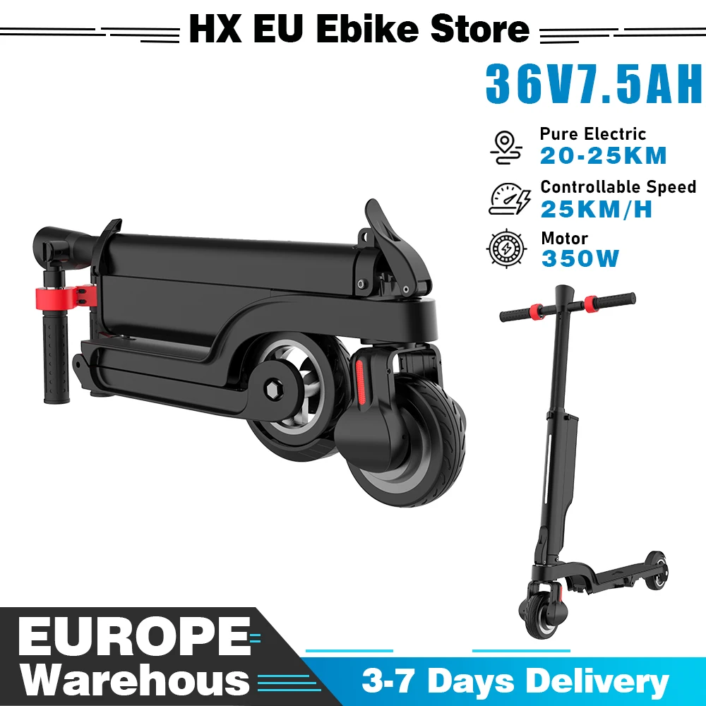 Patinete eléctrico HX X6, 36 V, 7,5 Ah, 25 km/h, portátil, plegable, ideal para desplazamientos urbanos, motor potente de 350 W, patinete