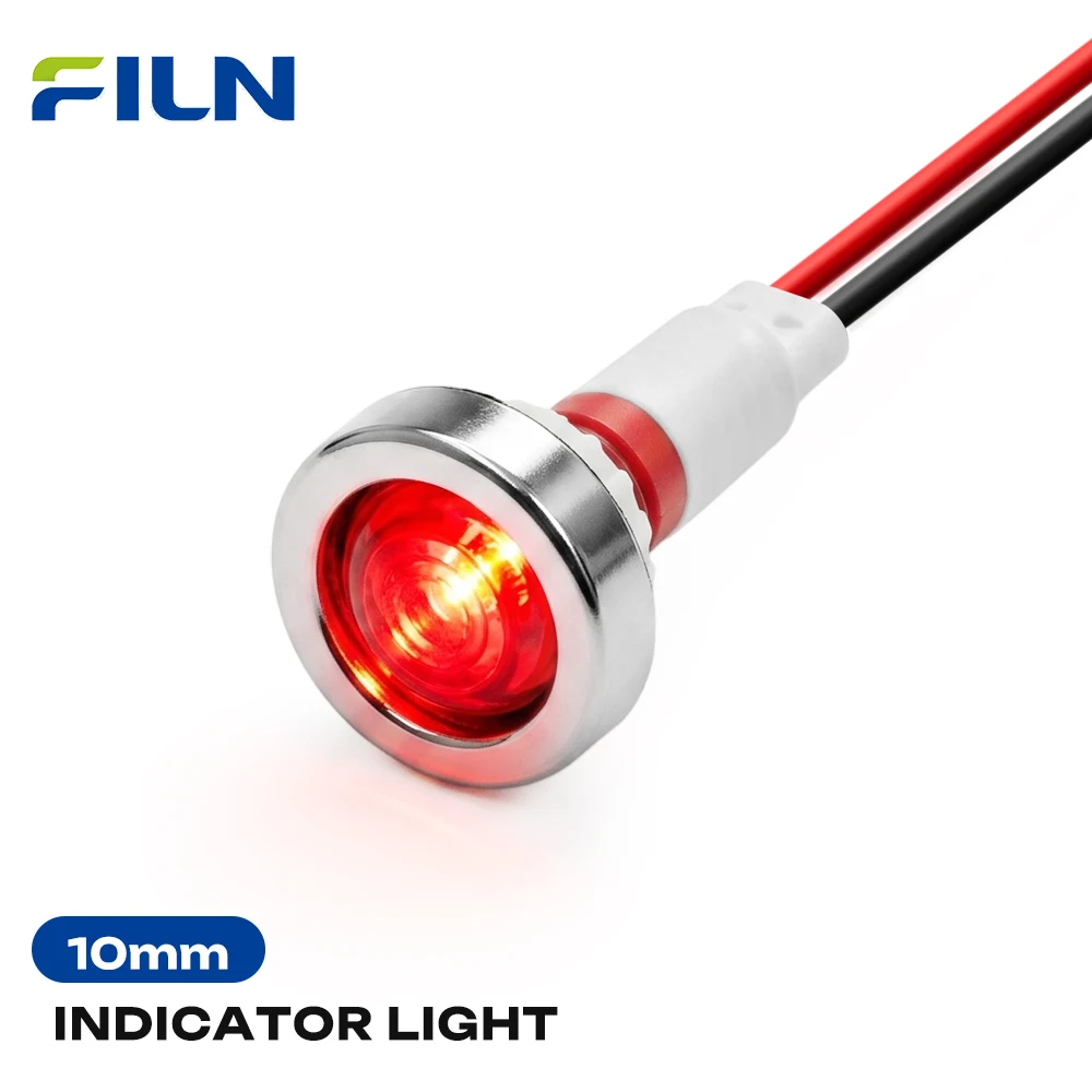 FILN 3PCS 10mm Threaded Plastic LED Indicator Light 12V 24V 110V 220V Prewired Signal Pilot Dash Lamp for Car Boat Marine Truck