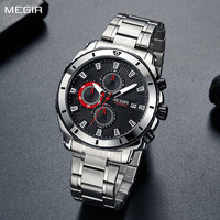 MEGIR Business Watch for Men Stainless Steel Quartz Wristwatch Luxury Clock Male Luminous Waterproof Chronograph Montre Homme