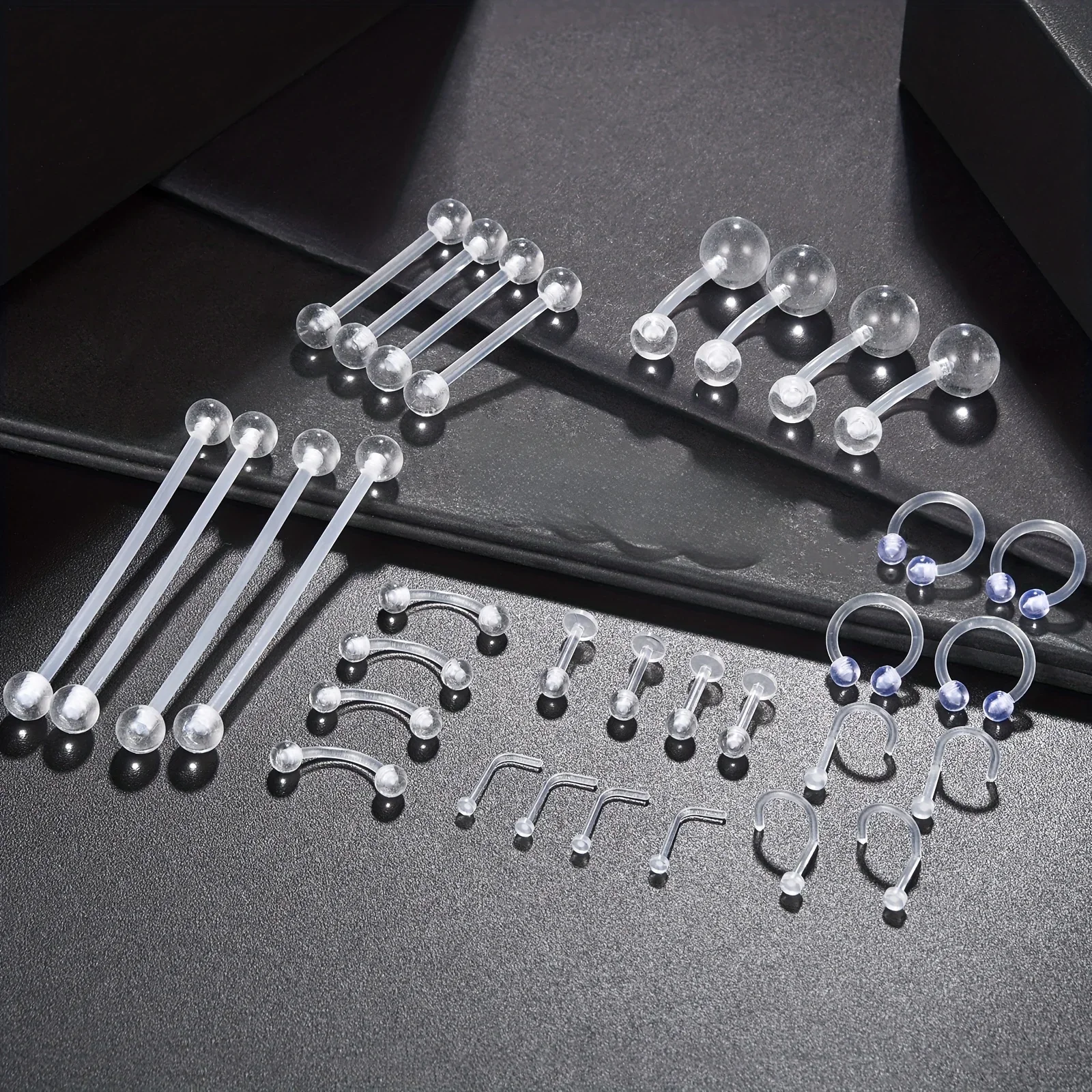 36 szt. Zestaw do piercingu elementy ustalające plastikowa sztanga przemysłowa brwi wargi kolczyk w nosie akrylowe Daith Labret w kształcie litery L przezroczysty — zdjęcie 2