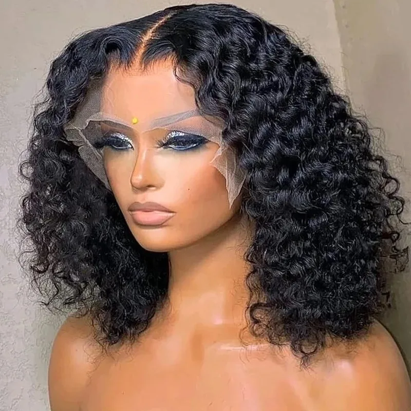 Short Bob Wigs Curly Wig 100% Human Hair 13x5 Lace Frontal Brazilian Remy Wigs Natural Black Deep Wave13x7 Lace Front For Women