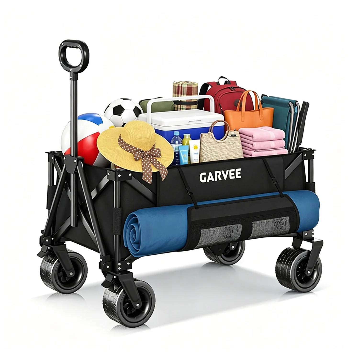 Carrito de playa plegable HiMISS, carrito utilitario plegable de 280L, carrito de camping duradero de Oxford 600D con asa/ruedas para picnics al aire libre y el jardín