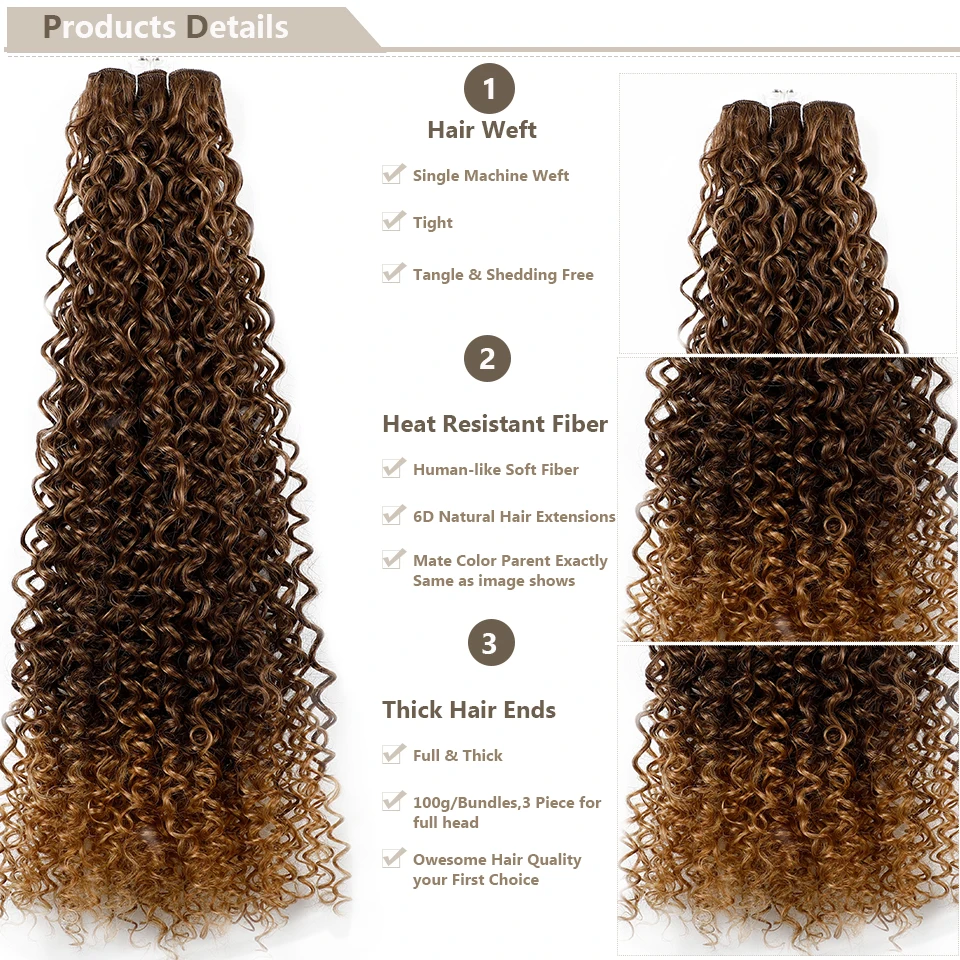 26 Inch Synthetic Curly Hair Extensions Natural Fake Hair Weavings Afro Curls 26inch/70cm