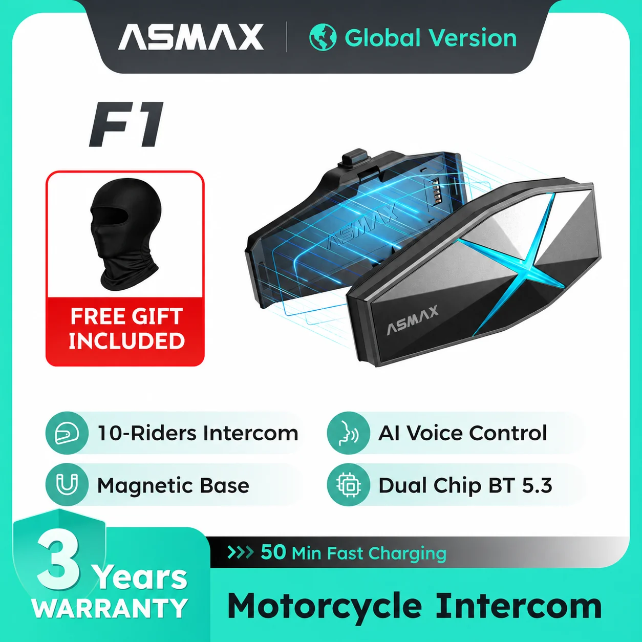 �y�Z�[�����zASMAX F1 Bluetooth �I�[�g�o�C �C���^�[�R�� 10 ���C�_�[ �O���[�v�ʐM�A�����R�}���h�AIP67 �h���AHi-Fi �X�s�[�J�[�ABT 5.3 ���y���L�i���񂪂����傤�䂤�j