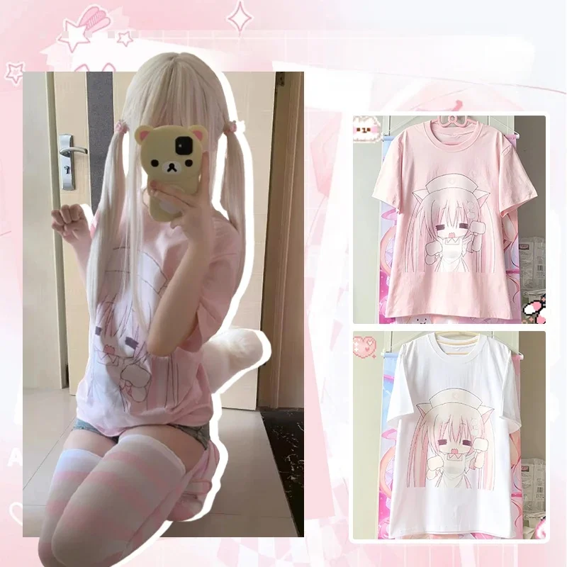 Y2k odzież damska Cute Cartoon Summer Short Sleeve Tops Loose Anime Print Subculture T Shirts Harajuku New Kawaii Sweet Tees — zdjęcie 2