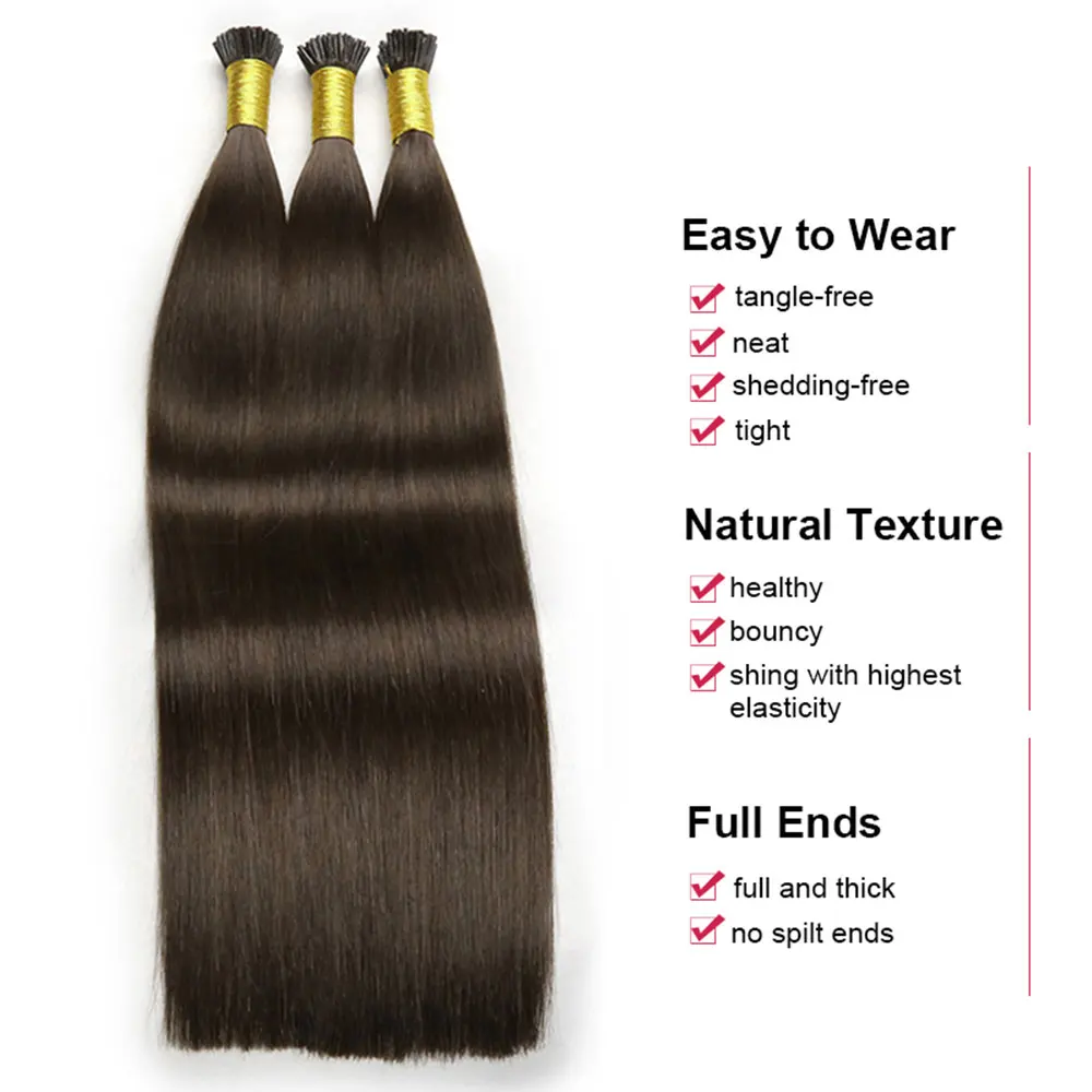 ストレート I チップヘアエクステンションナチュラルブロンド 100% 本物の人間の融合ヘアエクステンションケラチンカプセルダークブラウン色 50 個