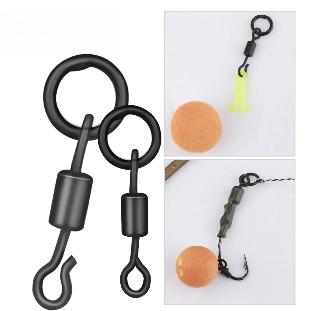 FTK – hameçon de pêche à la carpe, 10 pièces, boutons-pression avec anneau solide, 2 styles, changement rapide, accessoires de pêche