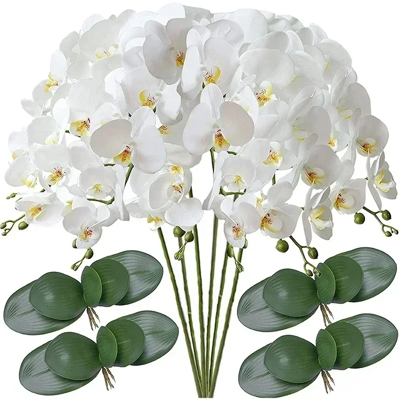 Orchidée papillon artificielle 32 pouces, fausses fleurs de Phalaenopsis, 6 pièces, plantes à tige d'orchidée artificielle pour décoration de mariage et de maison