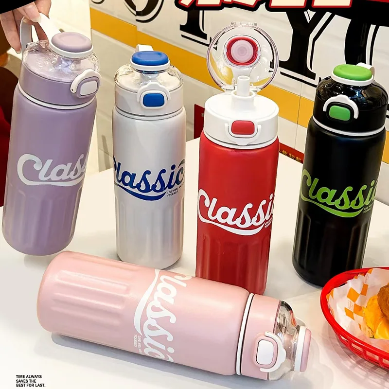 

Соломенная бутылка для воды, минималистичный студенческий термос большой емкости, портативная выдвижная соломенная чашка для воды для фитнеса на открытом воздухе, фотография