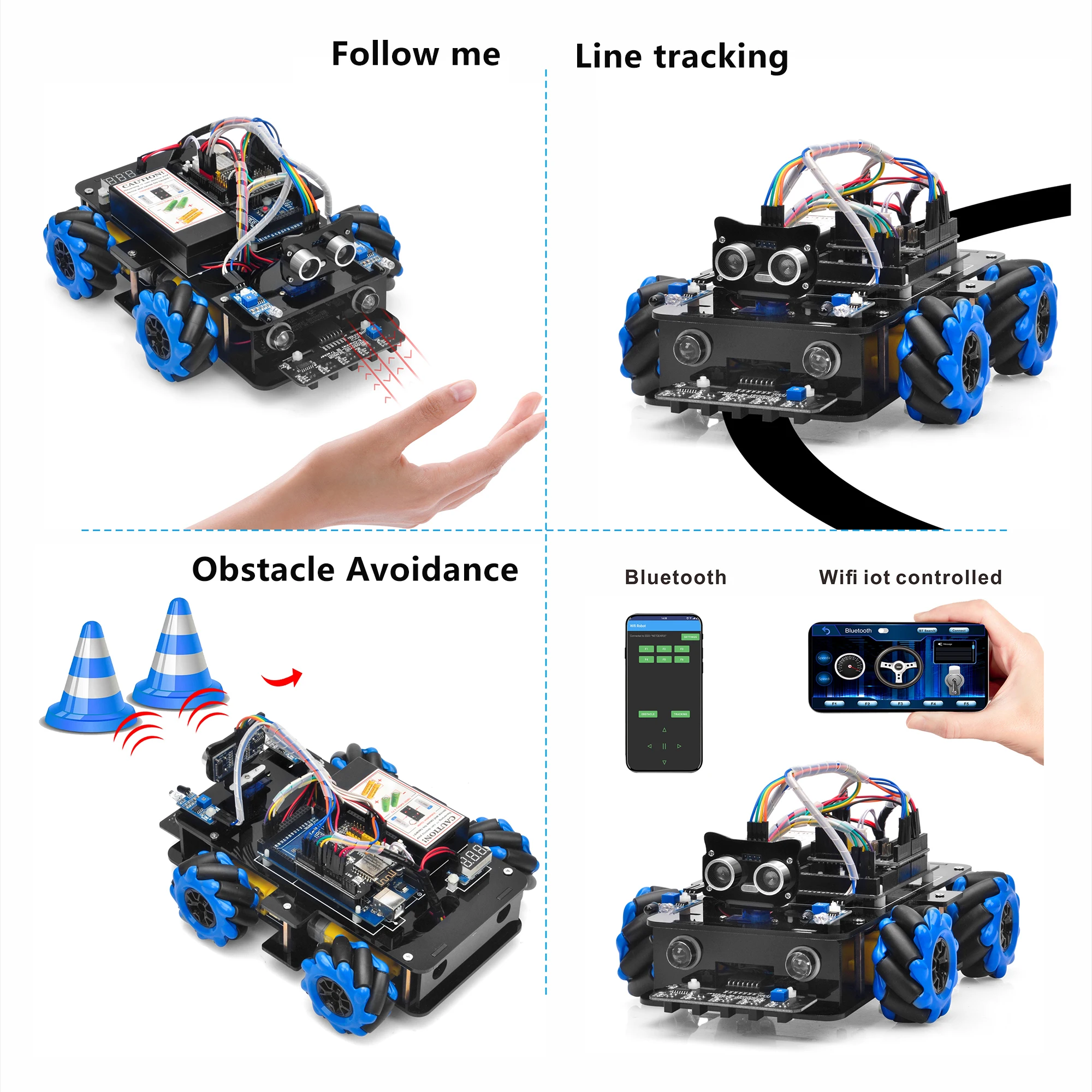 Picture 3: OSOYOO Omni-directional Mecanum Wheels Robot Car Kit for Arduino Mega2560 Raspberry Pi STEM Coding Students